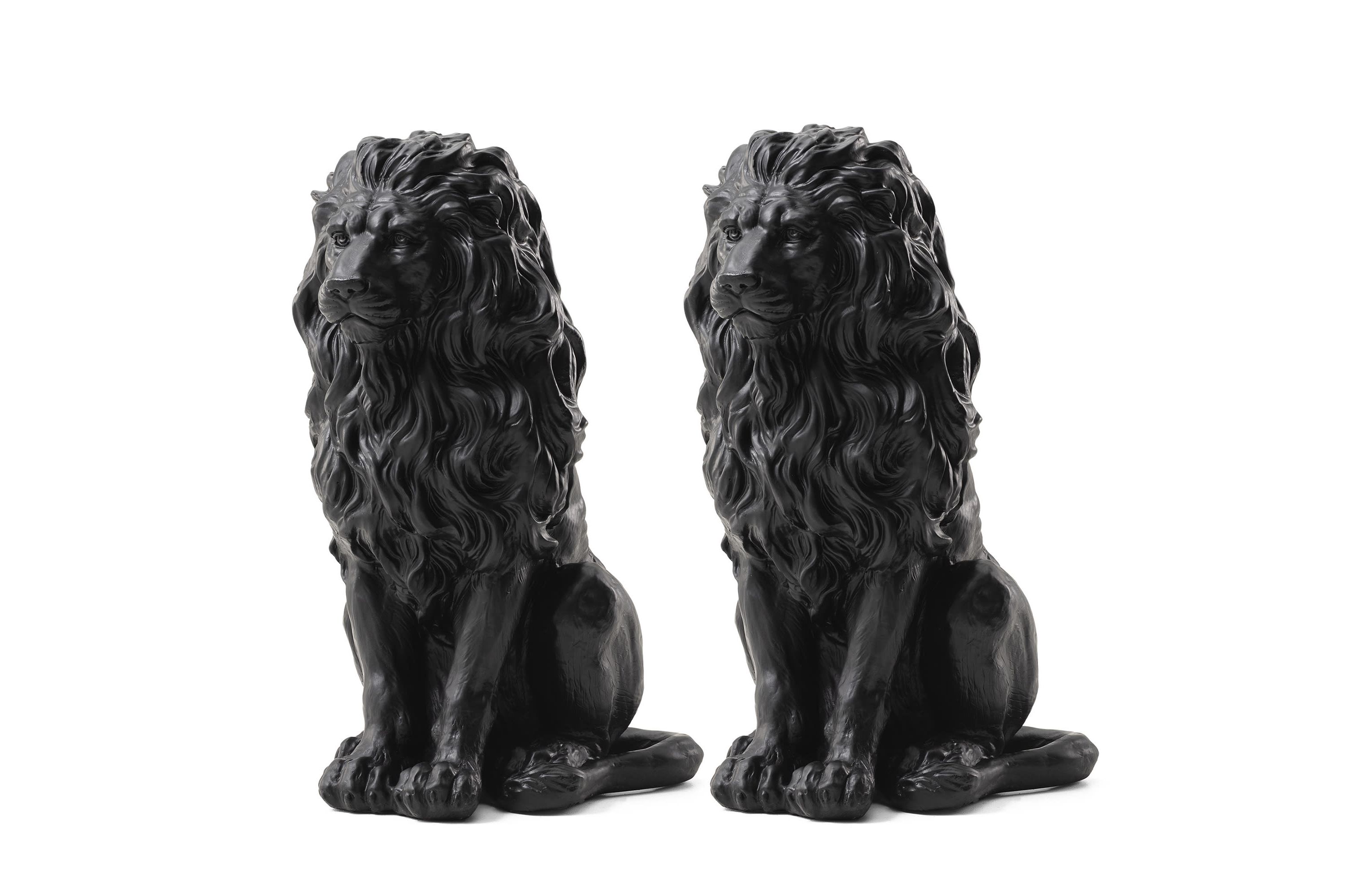 20.75"H MGO Black Sitting Lion Garden Statue