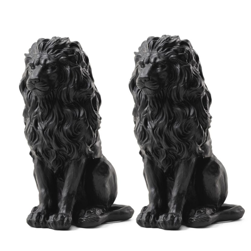 20.75"H MGO Black Sitting Lion Garden Statue