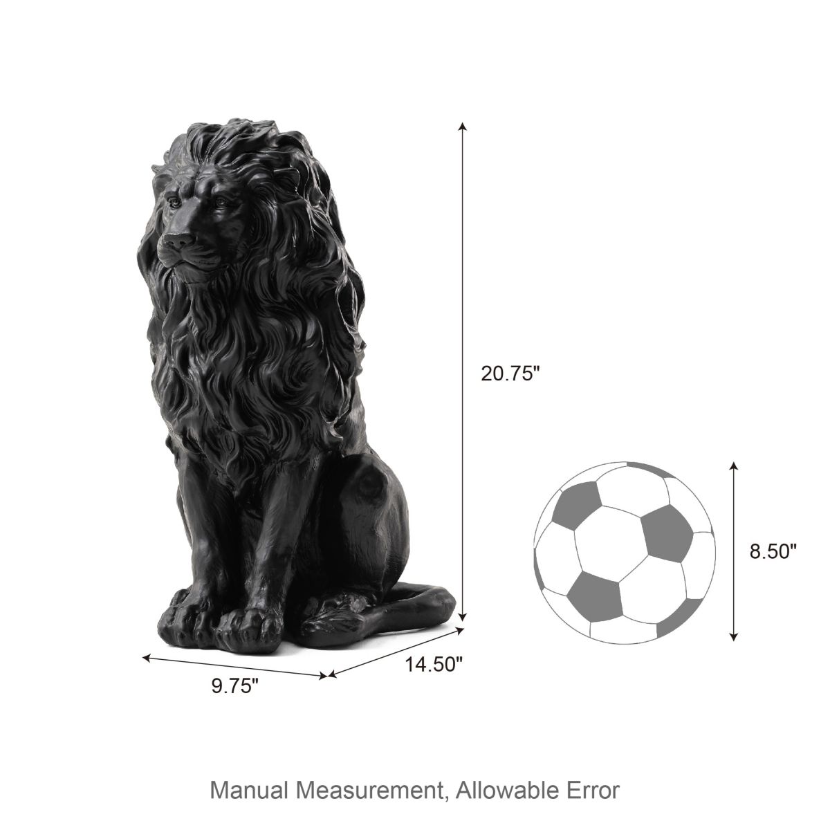 20.75"H MGO Black Sitting Lion Garden Statue