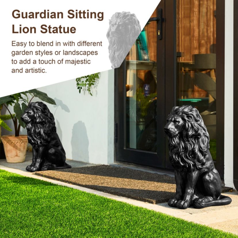 20.75"H MGO Black Sitting Lion Garden Statue