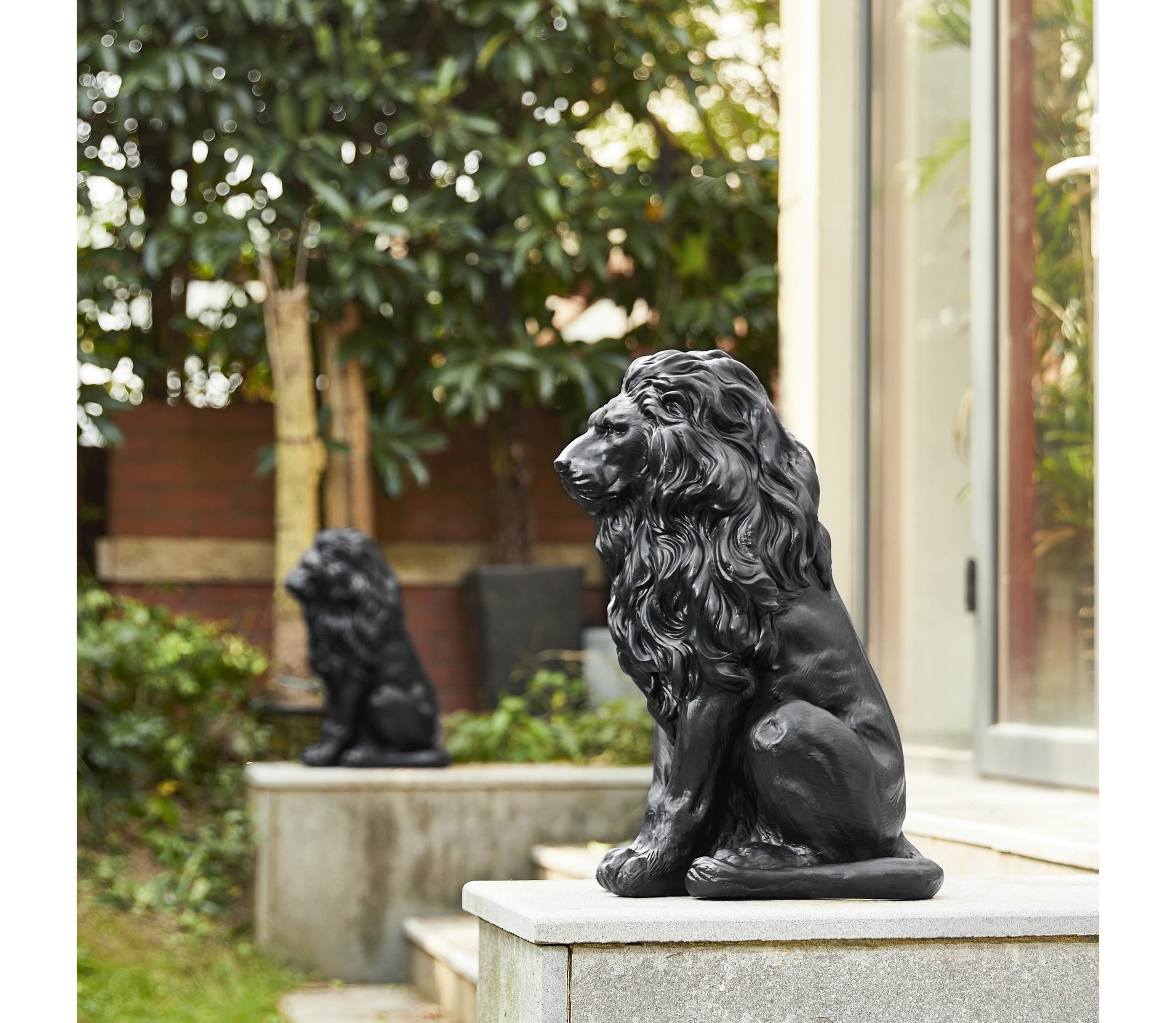 20.75"H MGO Black Sitting Lion Garden Statue