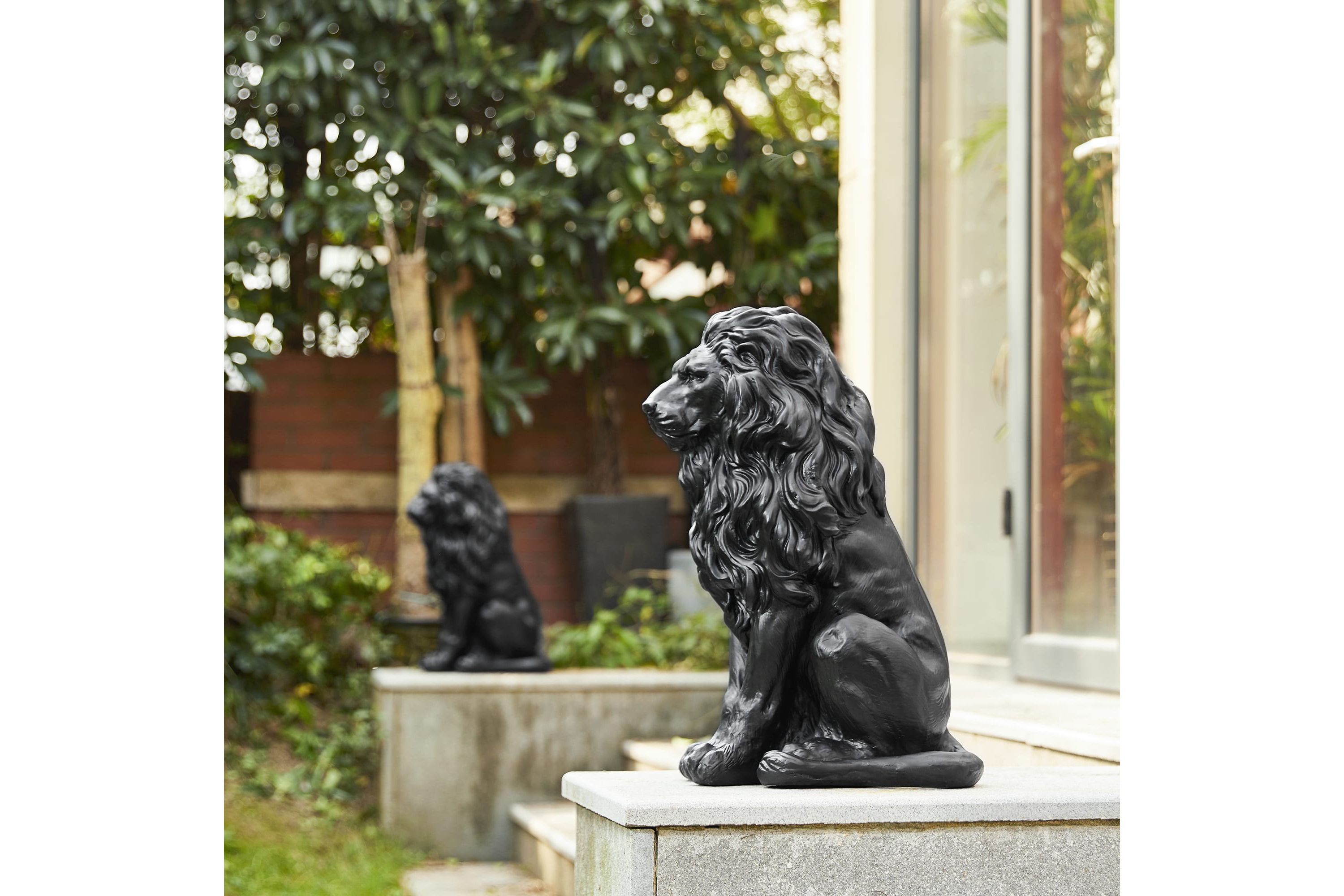20.75"H MGO Black Sitting Lion Garden Statue