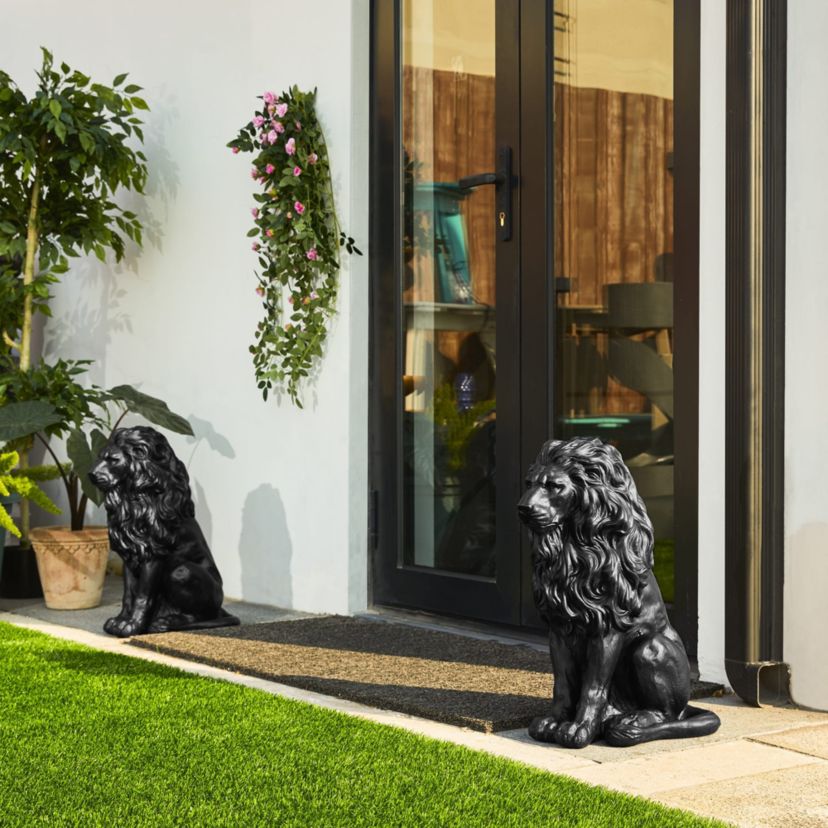 20.75"H MGO Black Sitting Lion Garden Statue