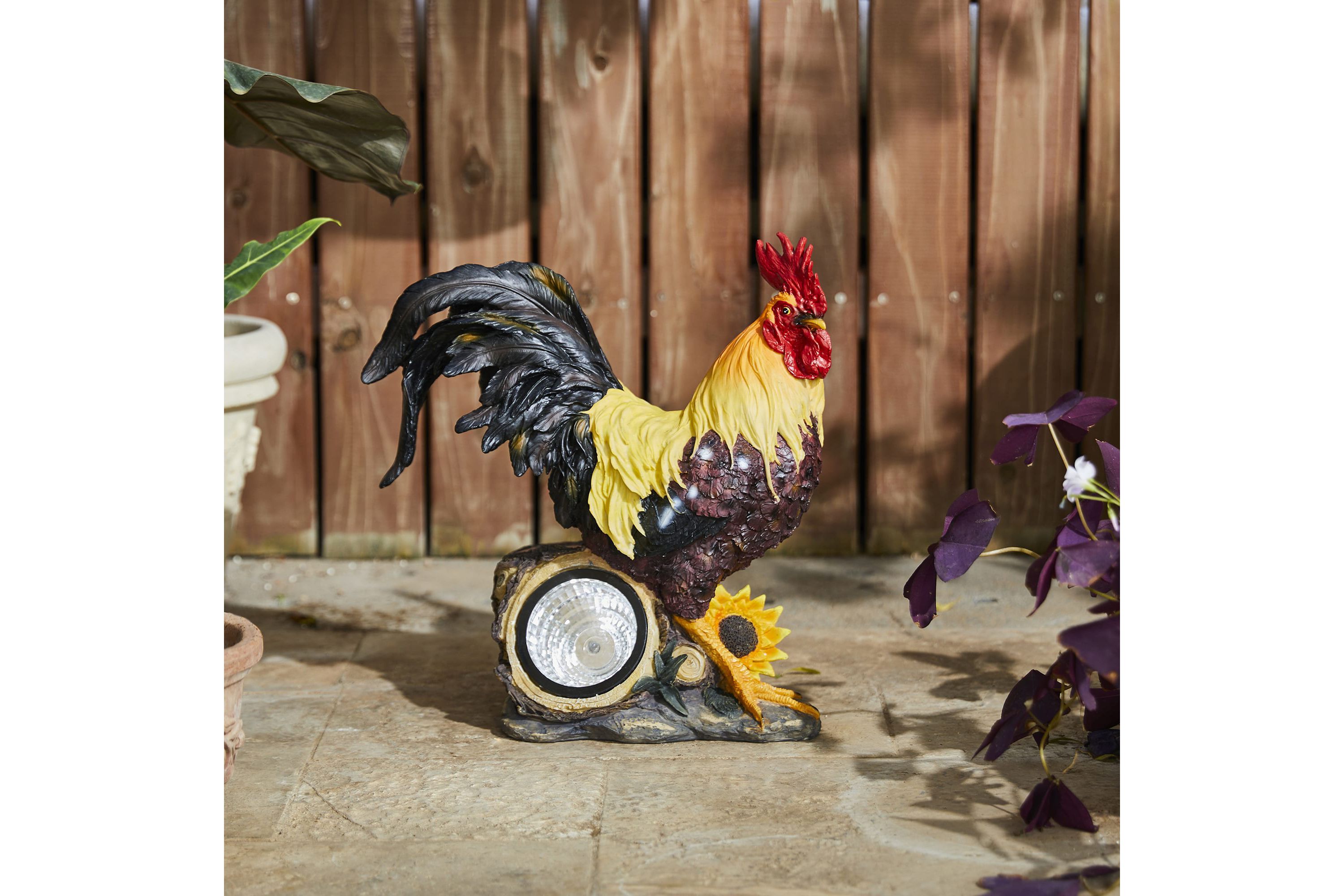 21"H Metal Vibrant Standing Rooster Garden Statue