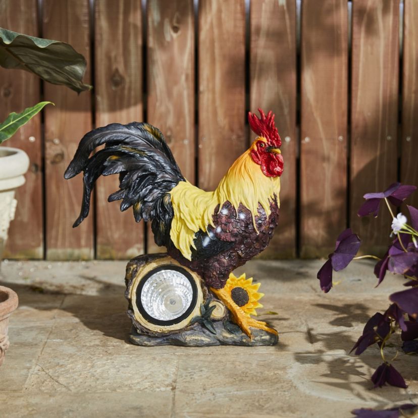 21"H Metal Vibrant Standing Rooster Garden Statue