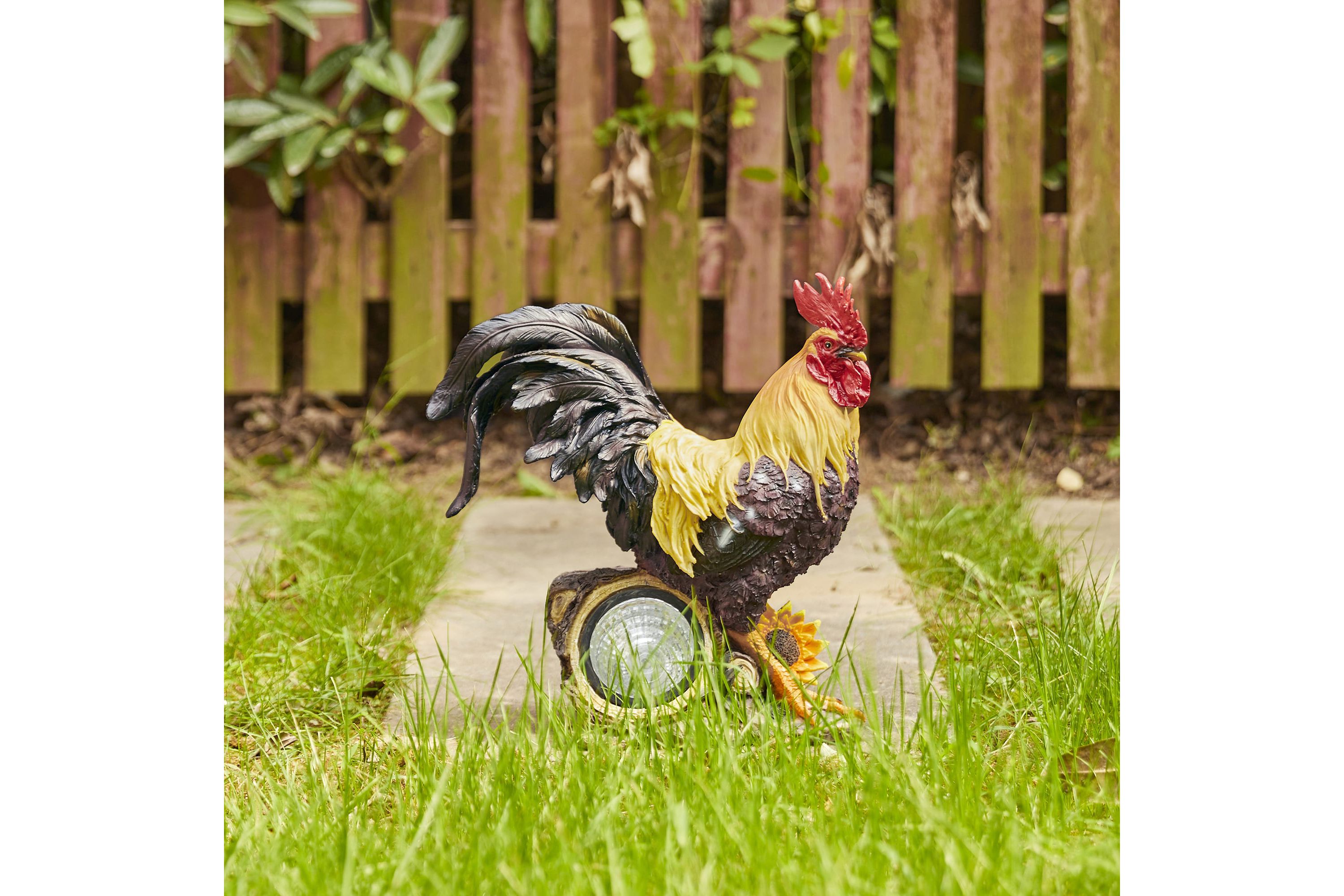 21"H Metal Vibrant Standing Rooster Garden Statue