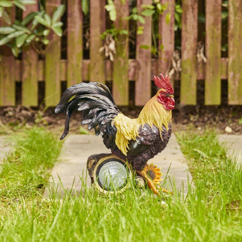 21"H Metal Vibrant Standing Rooster Garden Statue