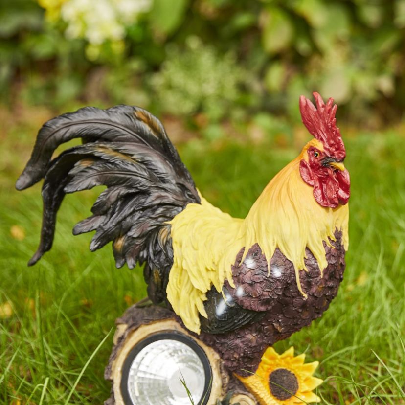 21"H Metal Vibrant Standing Rooster Garden Statue