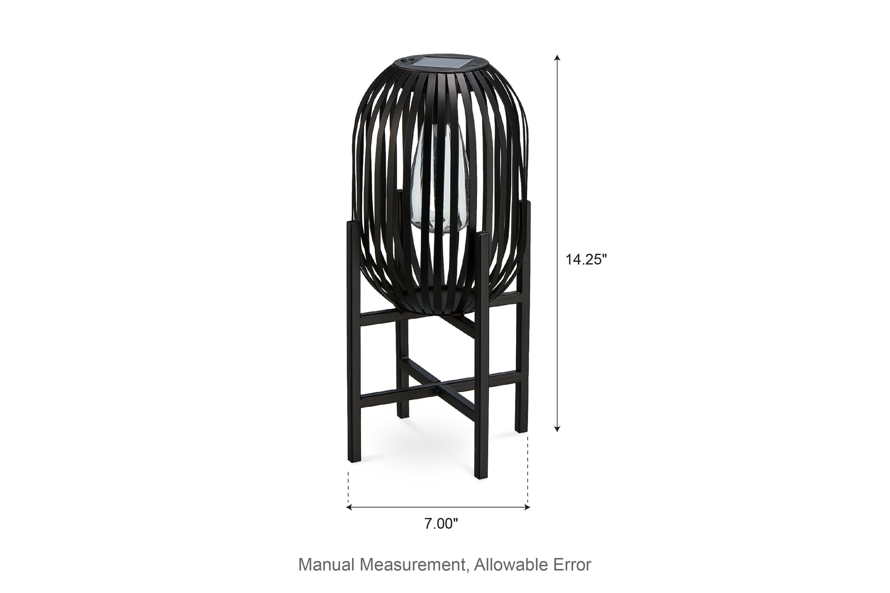 14.25"H Set of 2 Slim-shaped Black Metal Stripes Solar Powered Edison Bulb Slim Outdoor Lantern with Stand