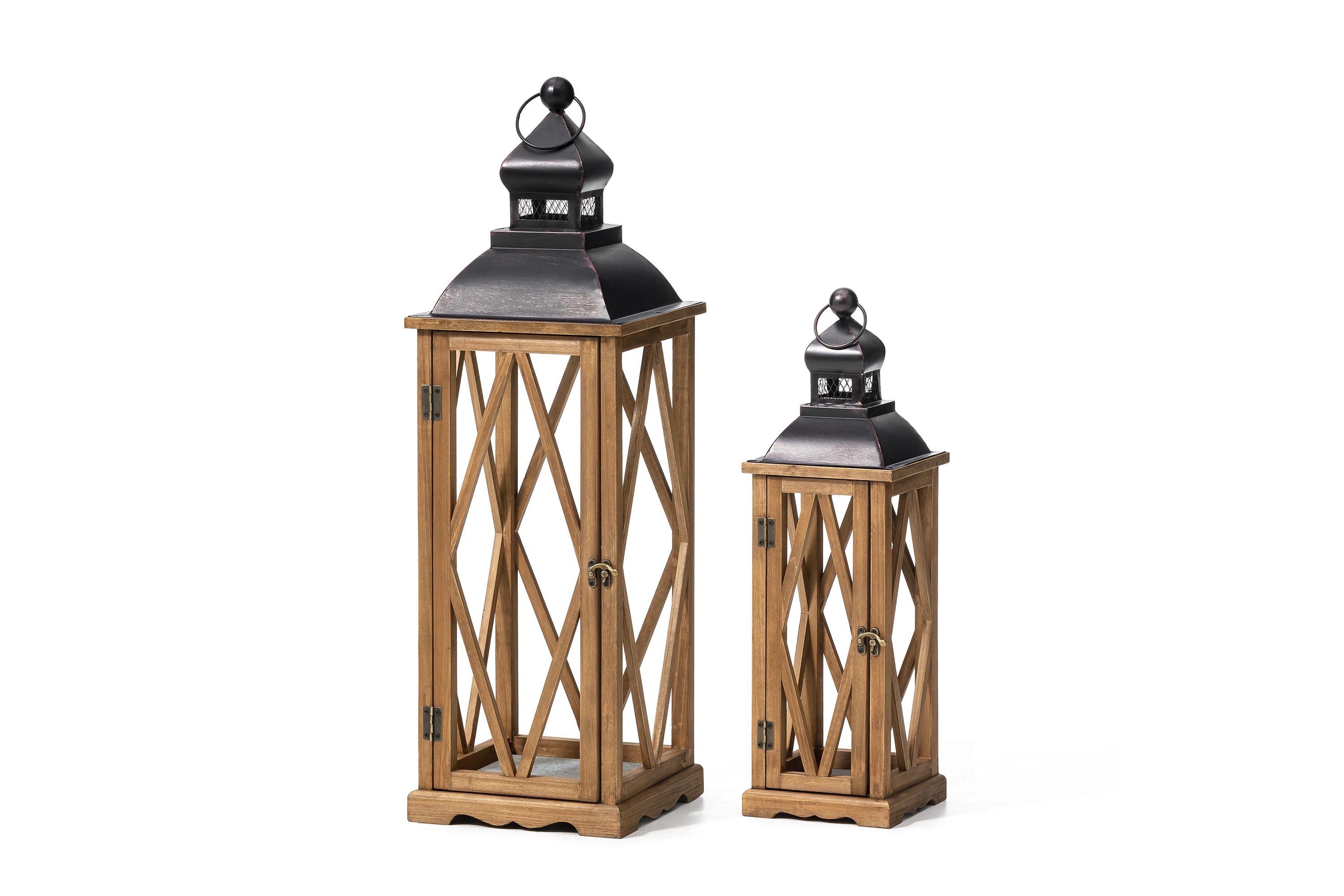 Set of 2 Farmhouse Church Window Wood/Metal Black  LanternsL:9.25L X 9.25W X 27.25HS:7.00L X 7.00W X 19.75H