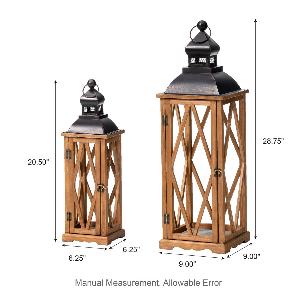 Set of 2 Farmhouse Church Window Wood/Metal Black  LanternsL:9.25L X 9.25W X 27.25HS:7.00L X 7.00W X 19.75H
