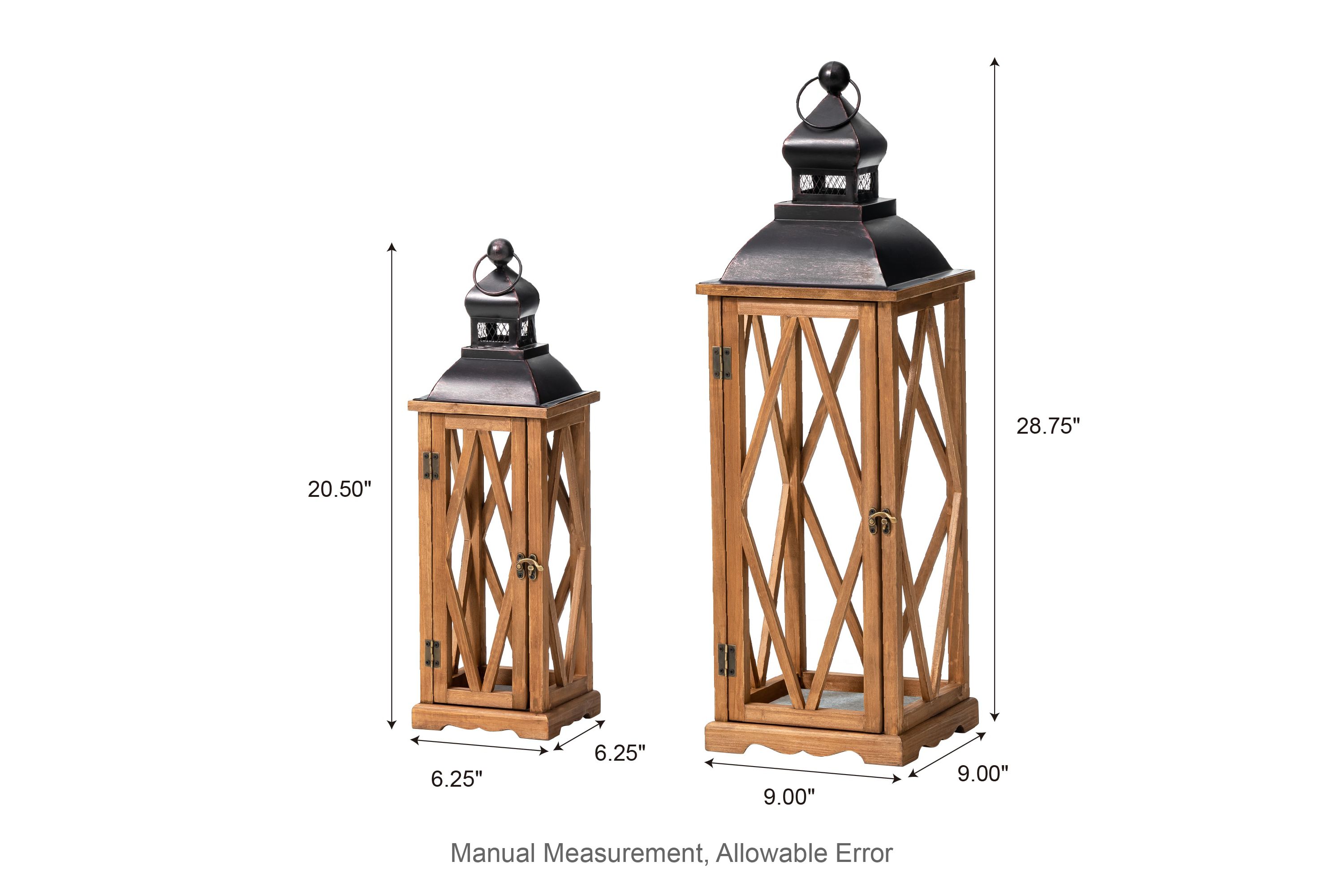 Set of 2 Farmhouse Church Window Wood/Metal Black  LanternsL:9.25L X 9.25W X 27.25HS:7.00L X 7.00W X 19.75H