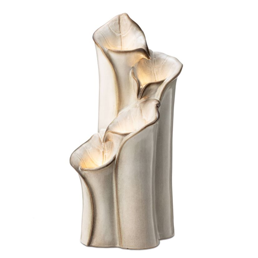 31.25"H 4-Tiered Turquoise Lotus Leaf Textured Ceramic Vase Outdoor Floor Fountain with Pump and LED Light (KD)