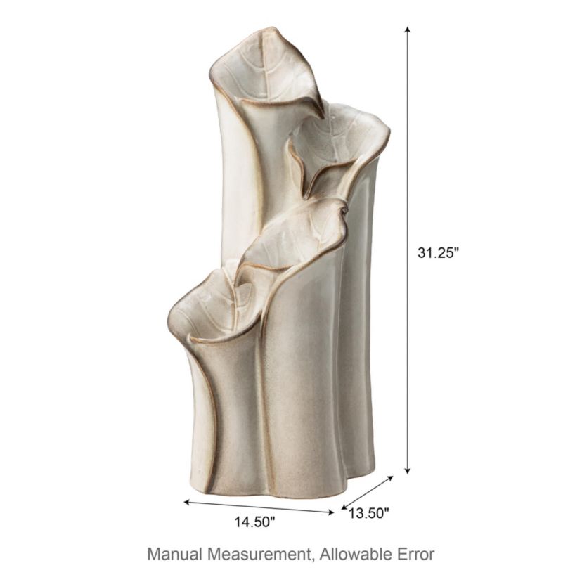 31.25"H 4-Tiered Turquoise Lotus Leaf Textured Ceramic Vase Outdoor Floor Fountain with Pump and LED Light (KD)