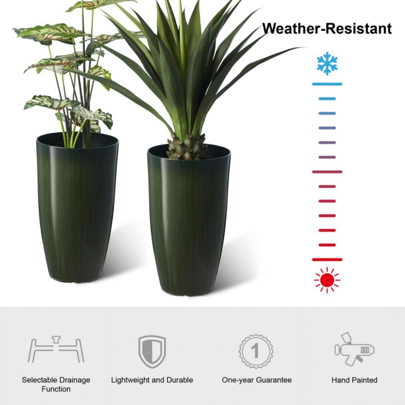 23.5"H Set of 2 Oversized Gradient Cobalt Blue Faux Ceramic Tall Plastic Planter