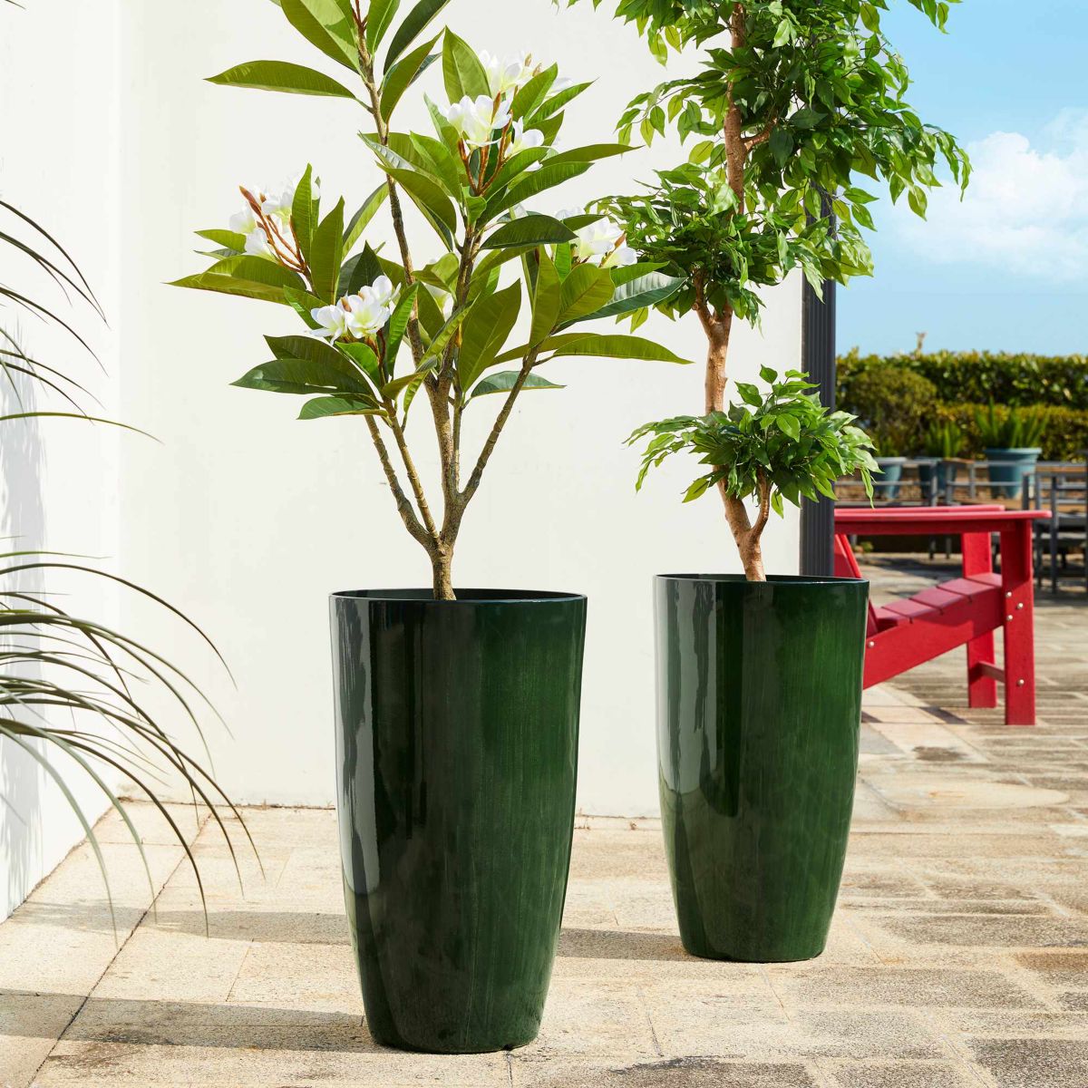 23.5"H Set of 2 Oversized Gradient Cobalt Blue Faux Ceramic Tall Plastic Planter