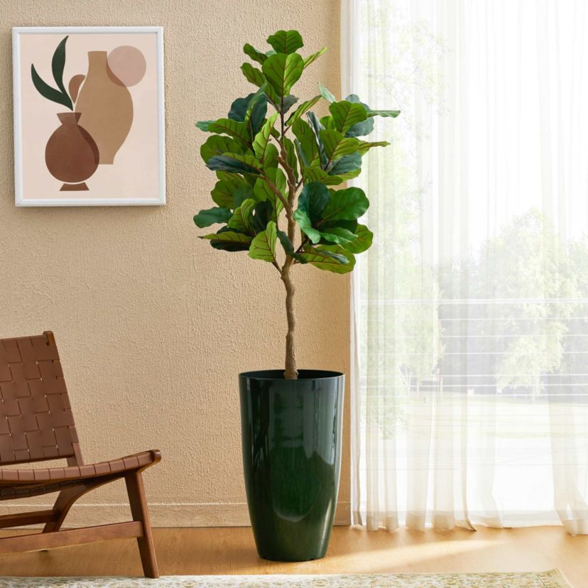 23.5"H Set of 2 Oversized Gradient Cobalt Blue Faux Ceramic Tall Plastic Planter