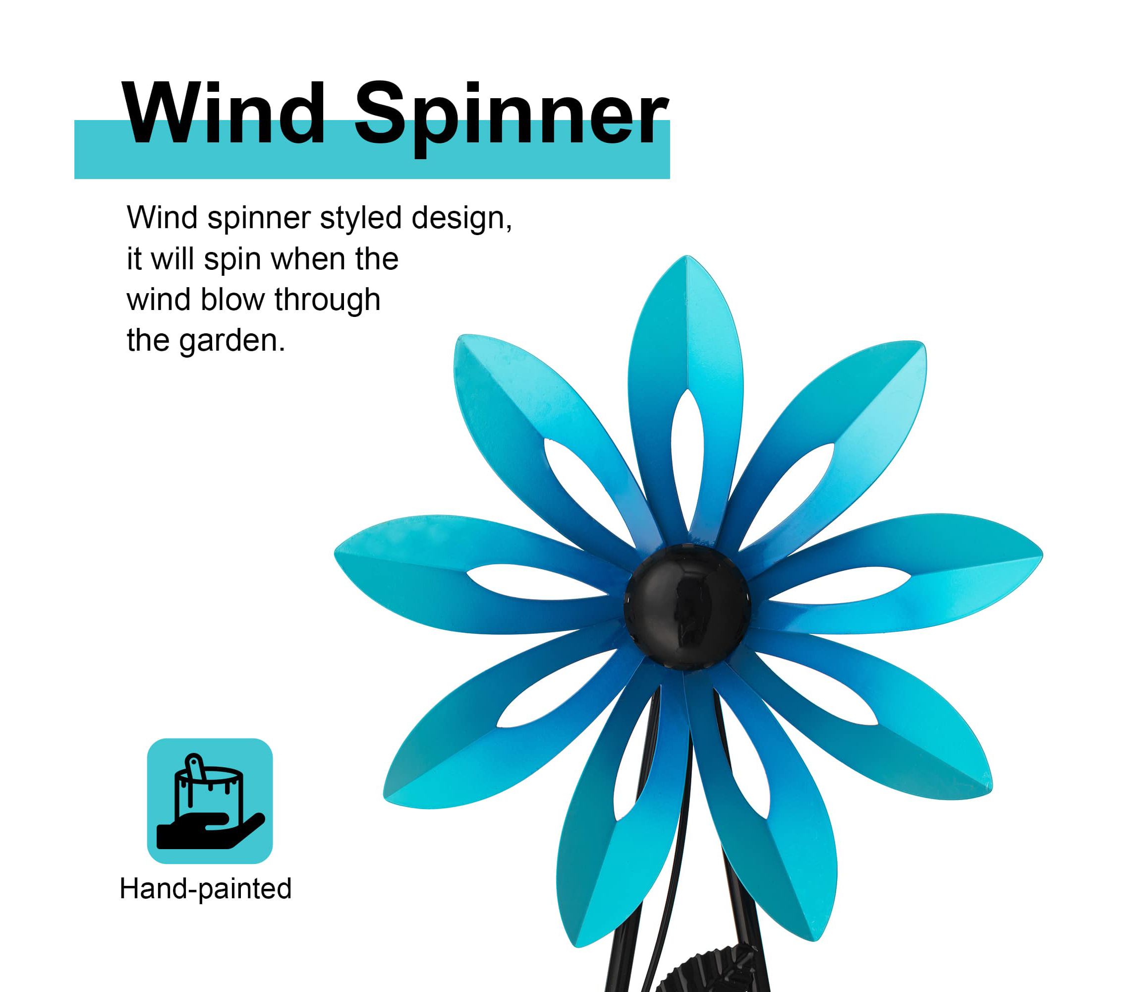 44"H Metal Blue Flower Wind Spinner Yardstake  (KD)