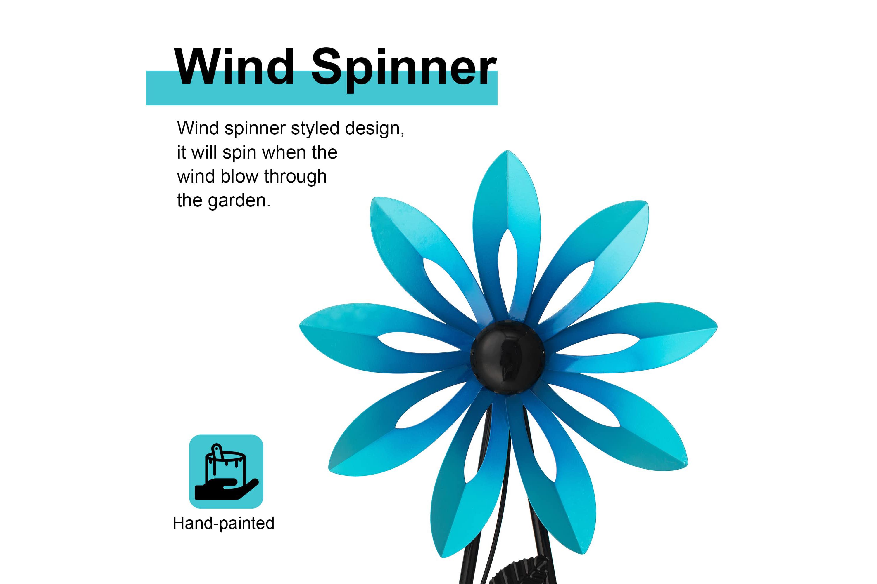 44"H Metal Blue Flower Wind Spinner Yardstake  (KD)