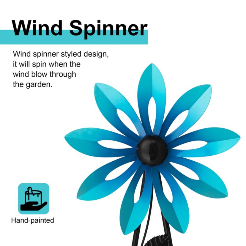 44"H Metal Blue Flower Wind Spinner Yardstake  (KD)