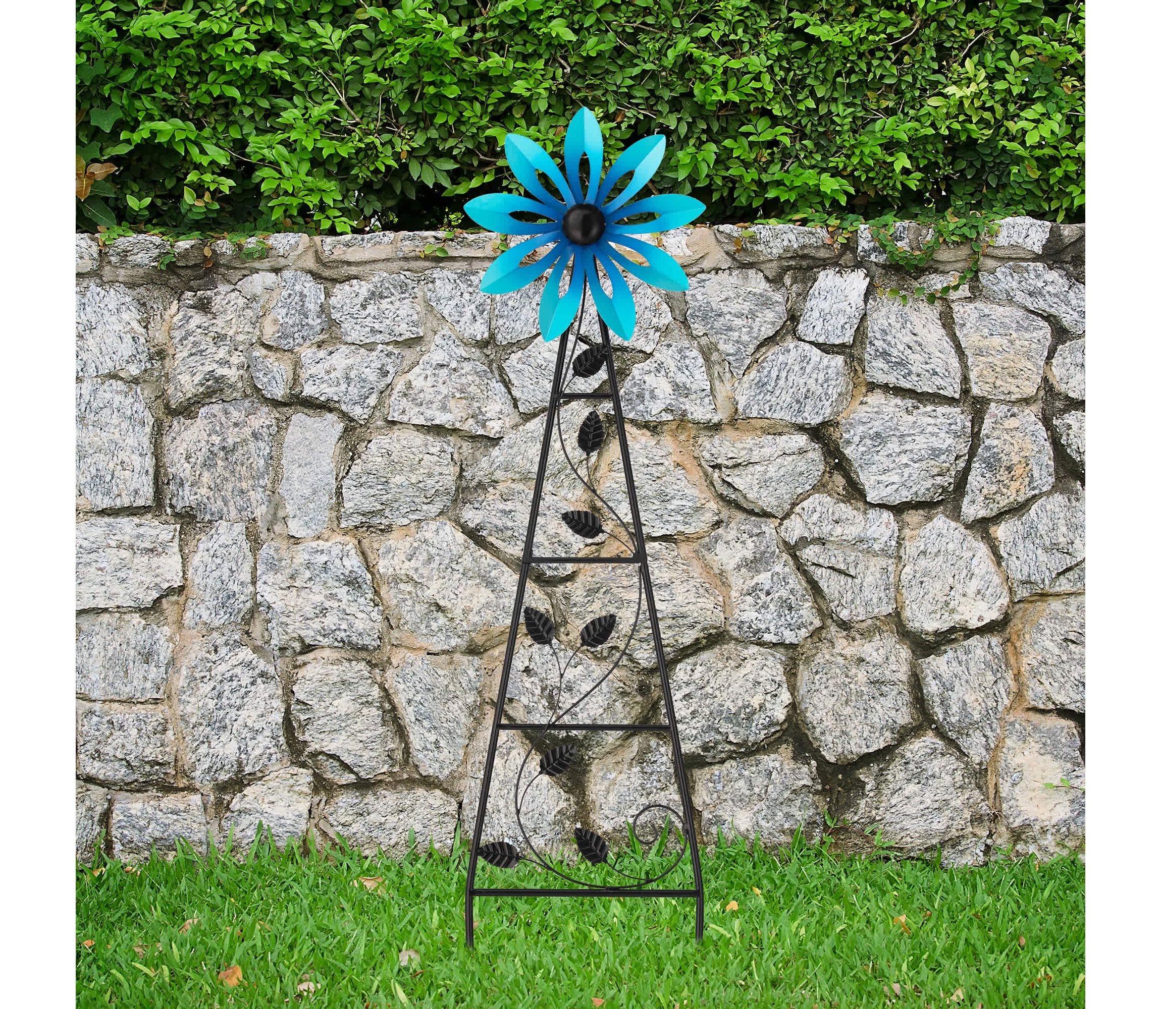 44"H Metal Blue Flower Wind Spinner Yardstake  (KD)