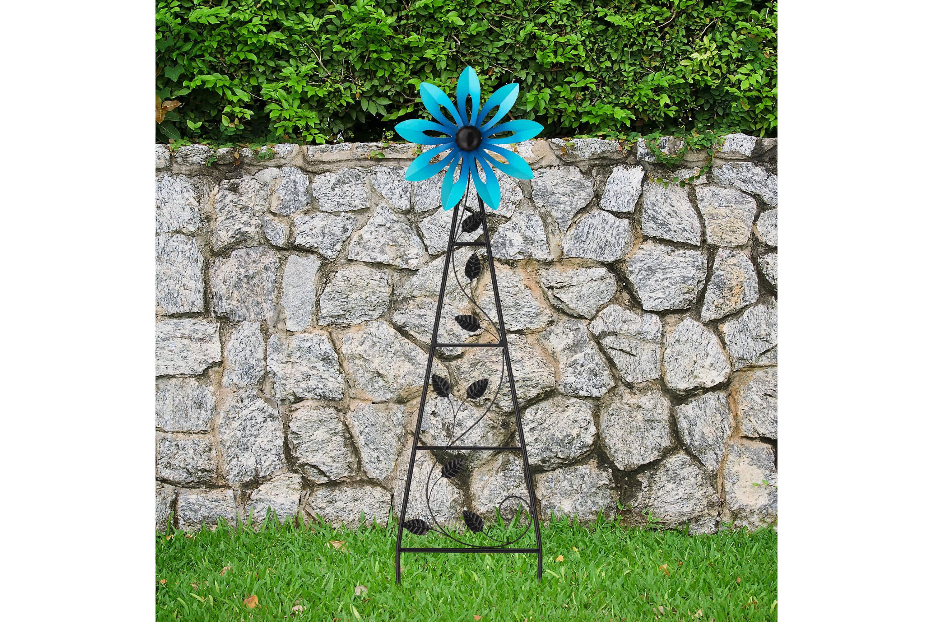 44"H Metal Blue Flower Wind Spinner Yardstake  (KD)