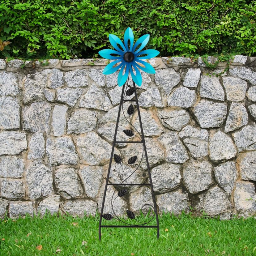 44"H Metal Blue Flower Wind Spinner Yardstake  (KD)
