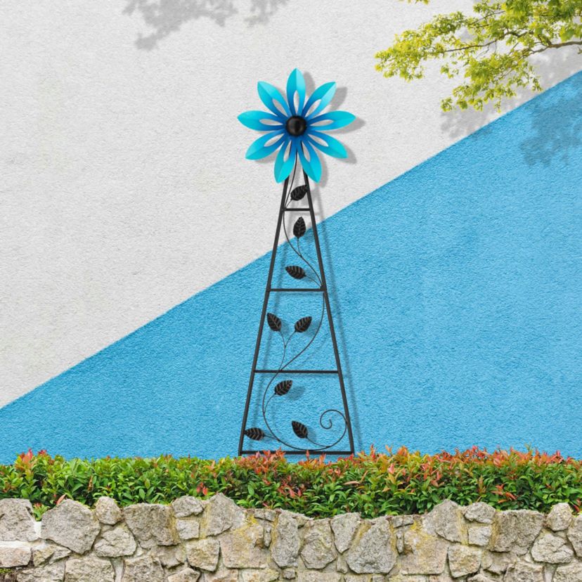44"H Metal Blue Flower Wind Spinner Yardstake  (KD)