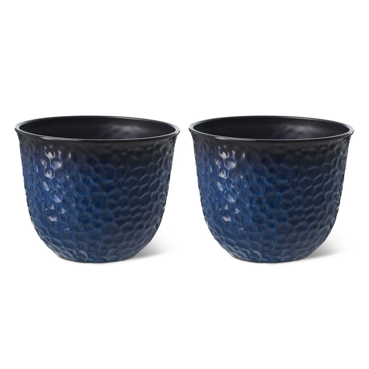 15.25"D Set of 2 Honeycomb Textured Cobalt Blue Faux Ceramic Pot Plastic Planter