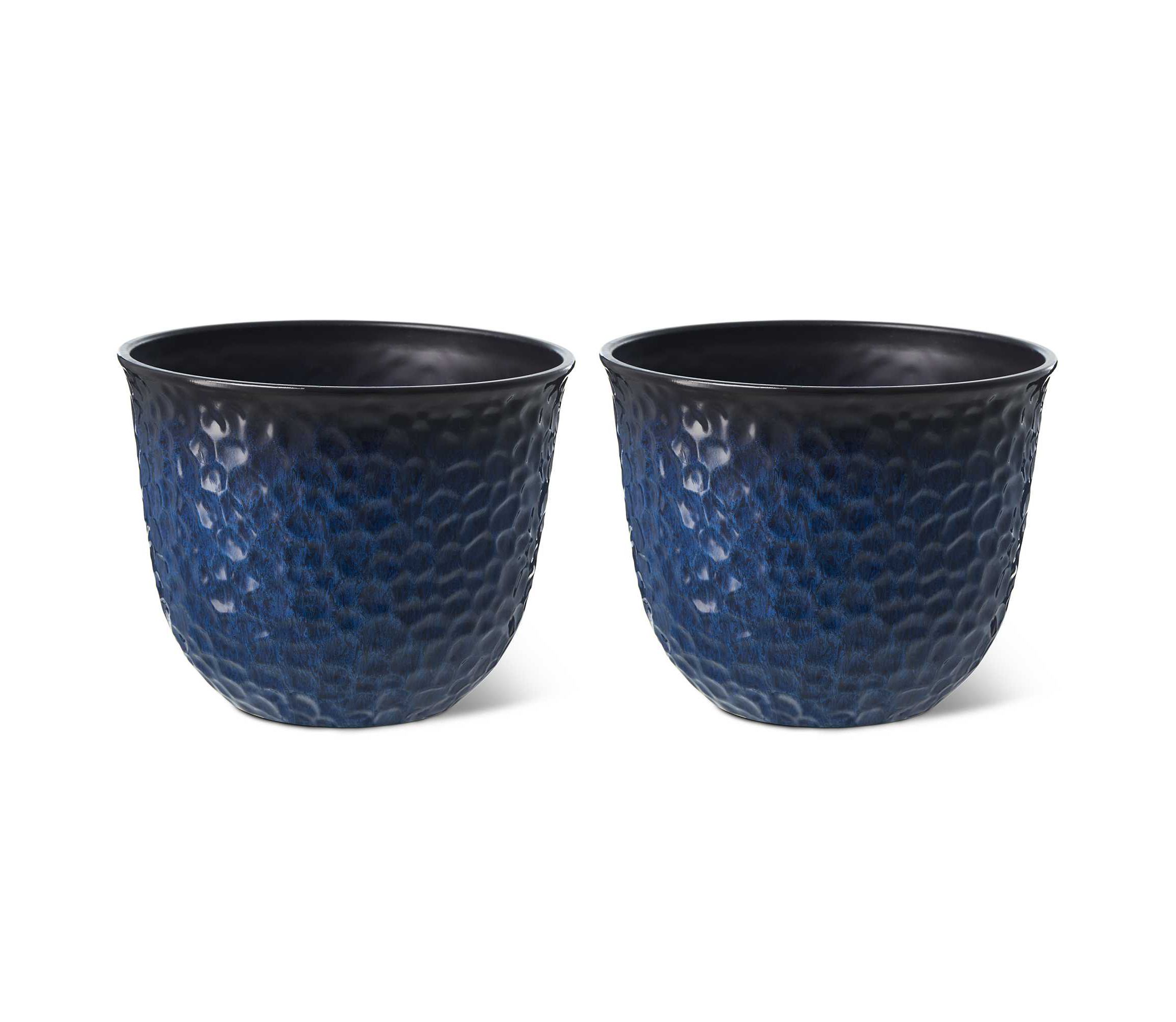 15.25"D Set of 2 Honeycomb Textured Cobalt Blue Faux Ceramic Pot Plastic Planter