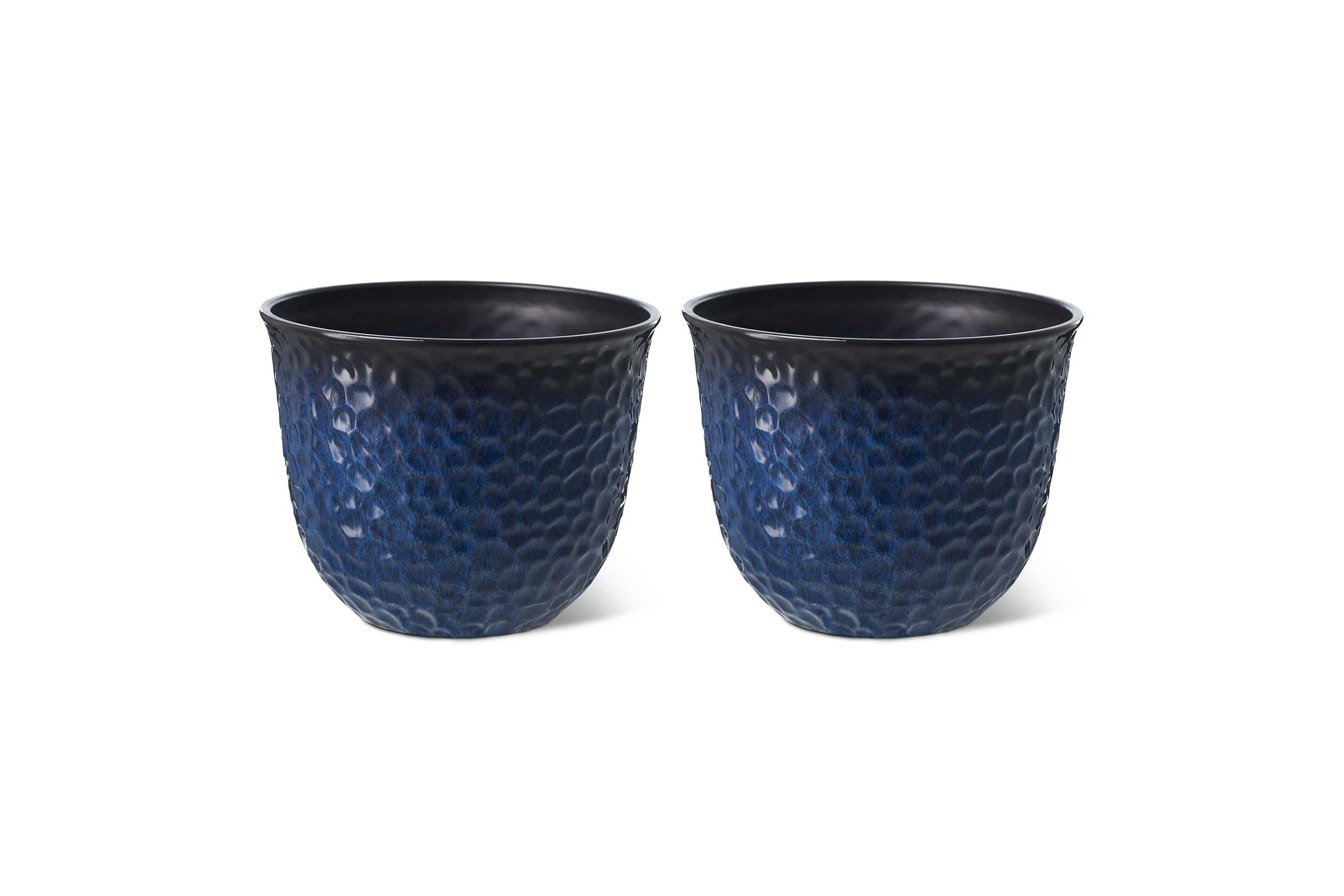 15.25"D Set of 2 Honeycomb Textured Cobalt Blue Faux Ceramic Pot Plastic Planter