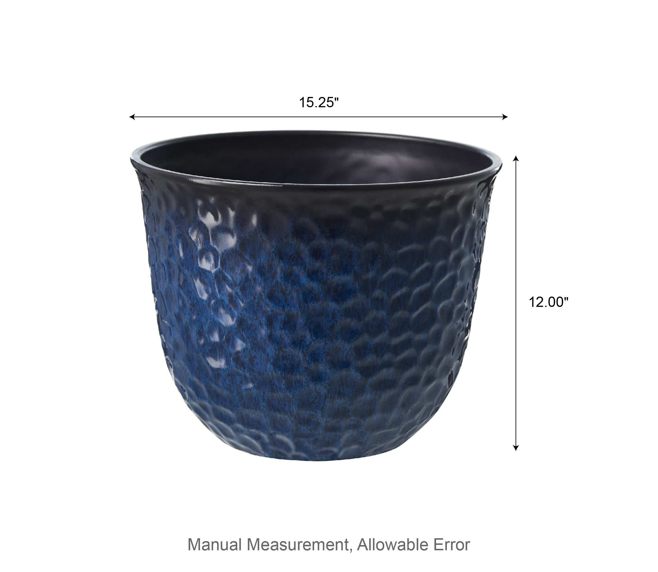 15.25"D Set of 2 Honeycomb Textured Cobalt Blue Faux Ceramic Pot Plastic Planter