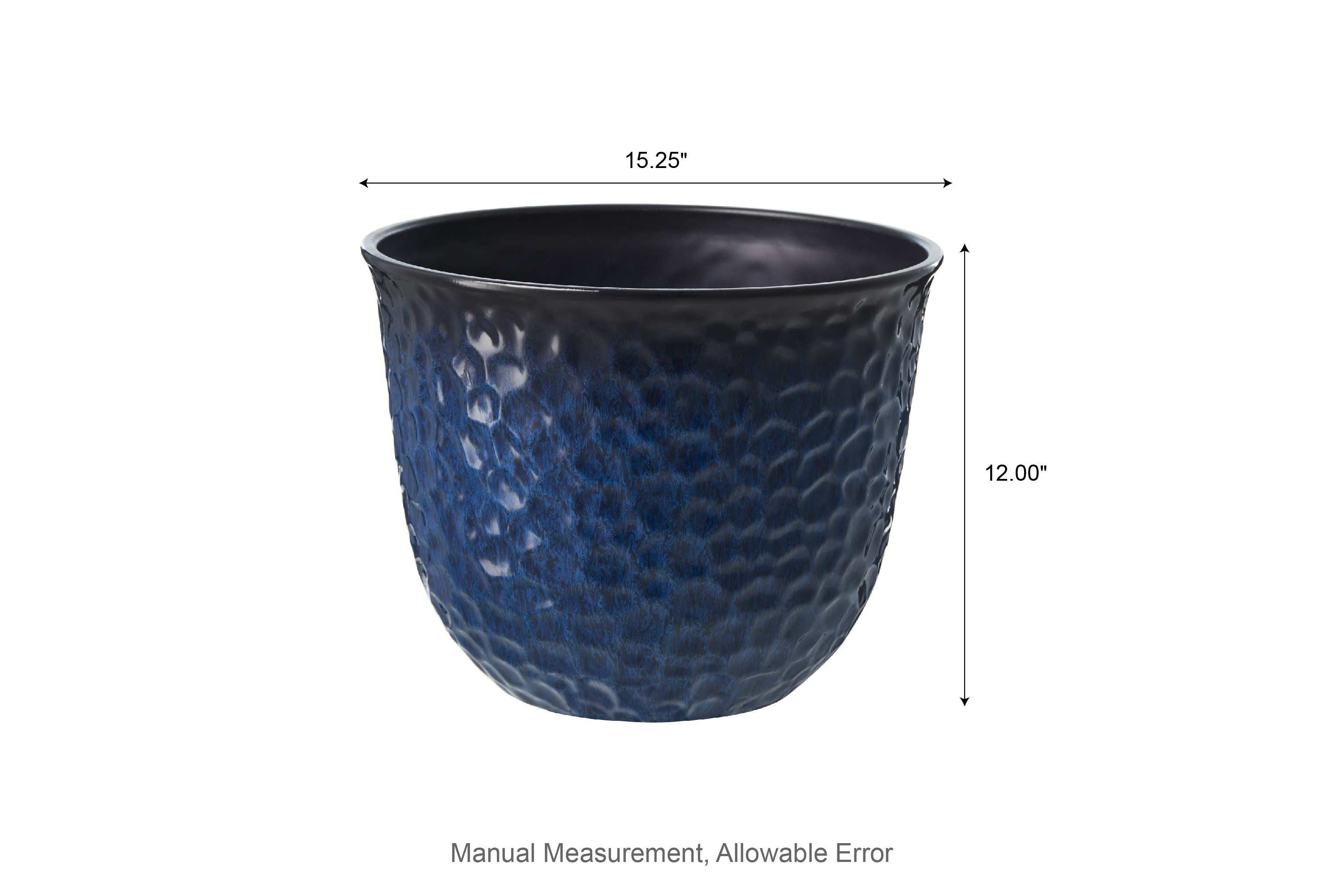 15.25"D Set of 2 Honeycomb Textured Cobalt Blue Faux Ceramic Pot Plastic Planter