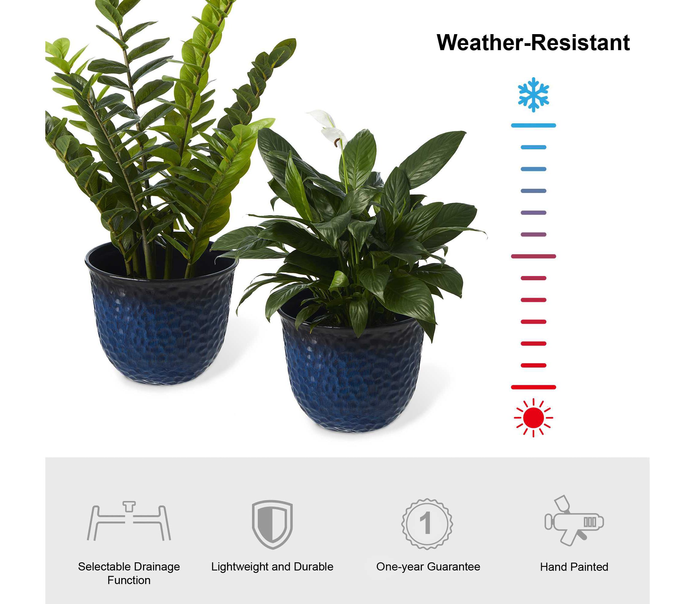 15.25"D Set of 2 Honeycomb Textured Cobalt Blue Faux Ceramic Pot Plastic Planter
