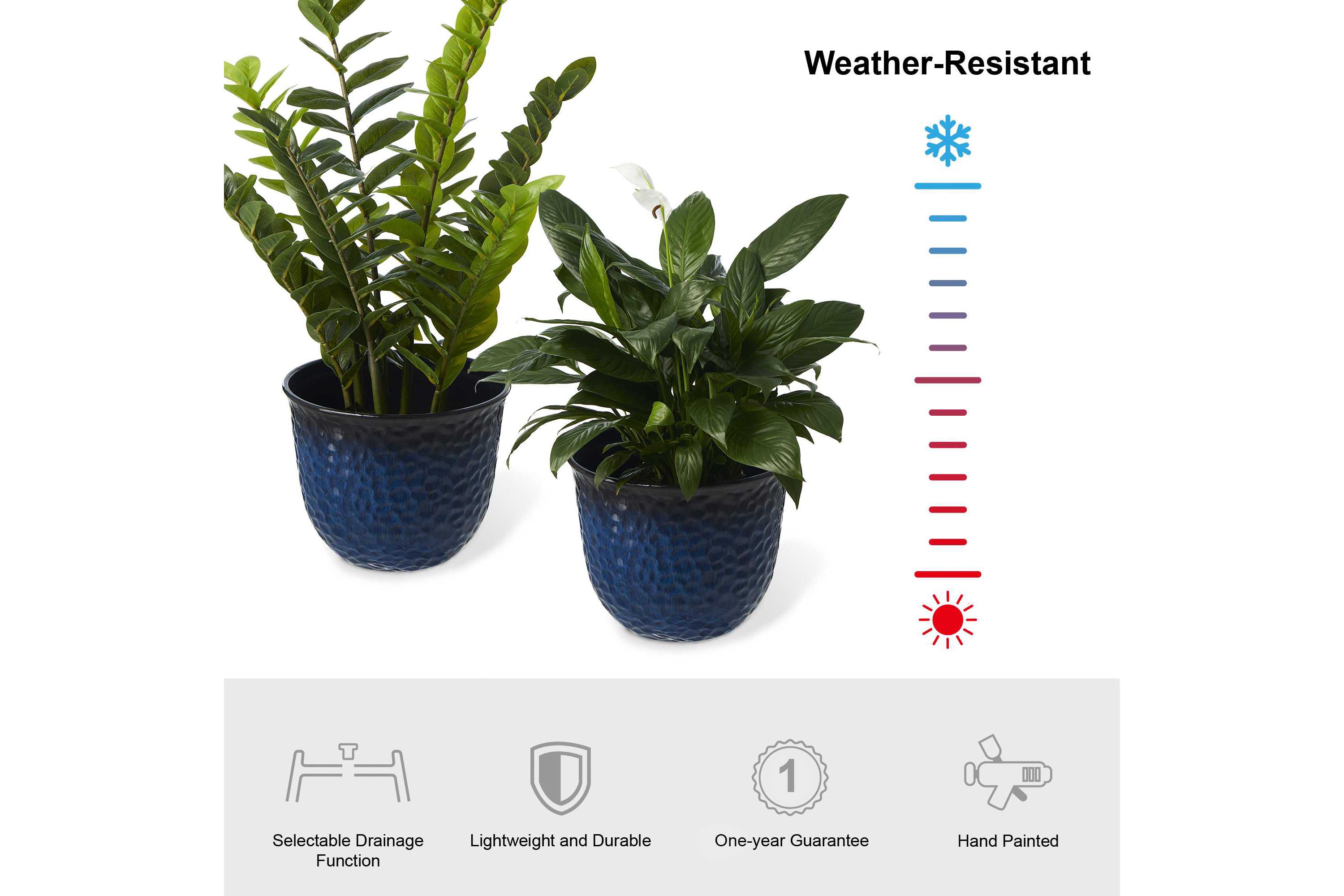 15.25"D Set of 2 Honeycomb Textured Cobalt Blue Faux Ceramic Pot Plastic Planter
