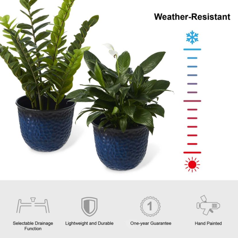 15.25"D Set of 2 Honeycomb Textured Cobalt Blue Faux Ceramic Pot Plastic Planter