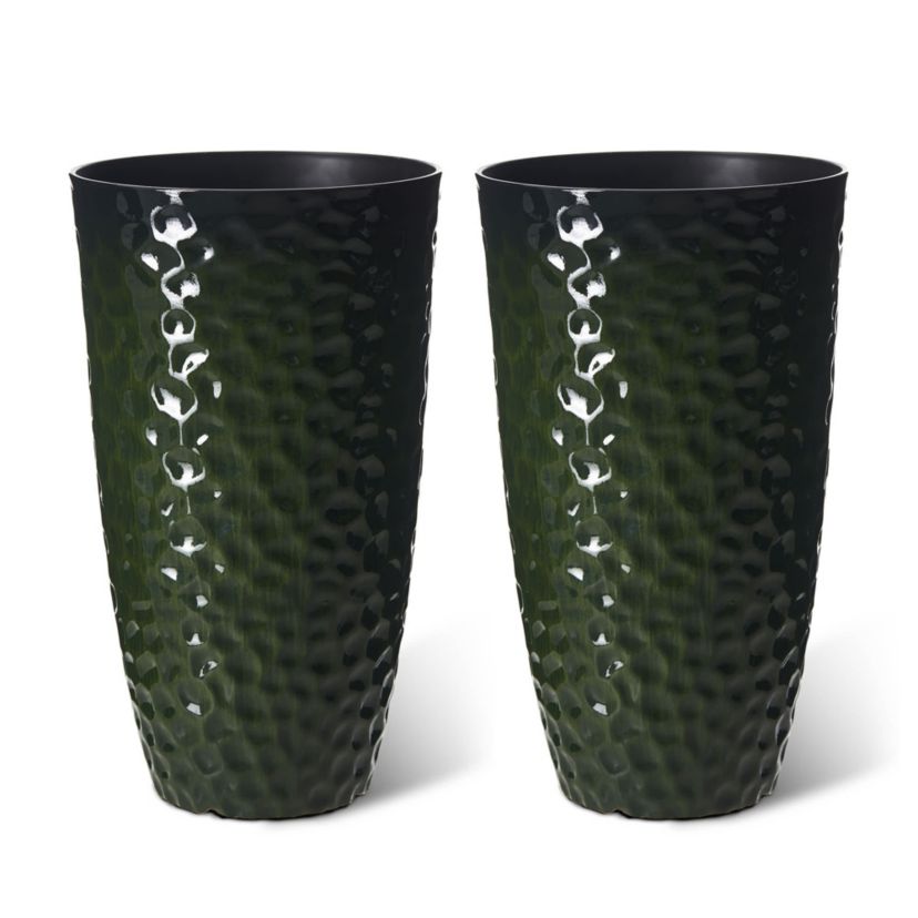 23.75"H Set of 2 Oversized Eco-Friendly PP and Stone Honeycomb Textured Red Tall Plastic Planter