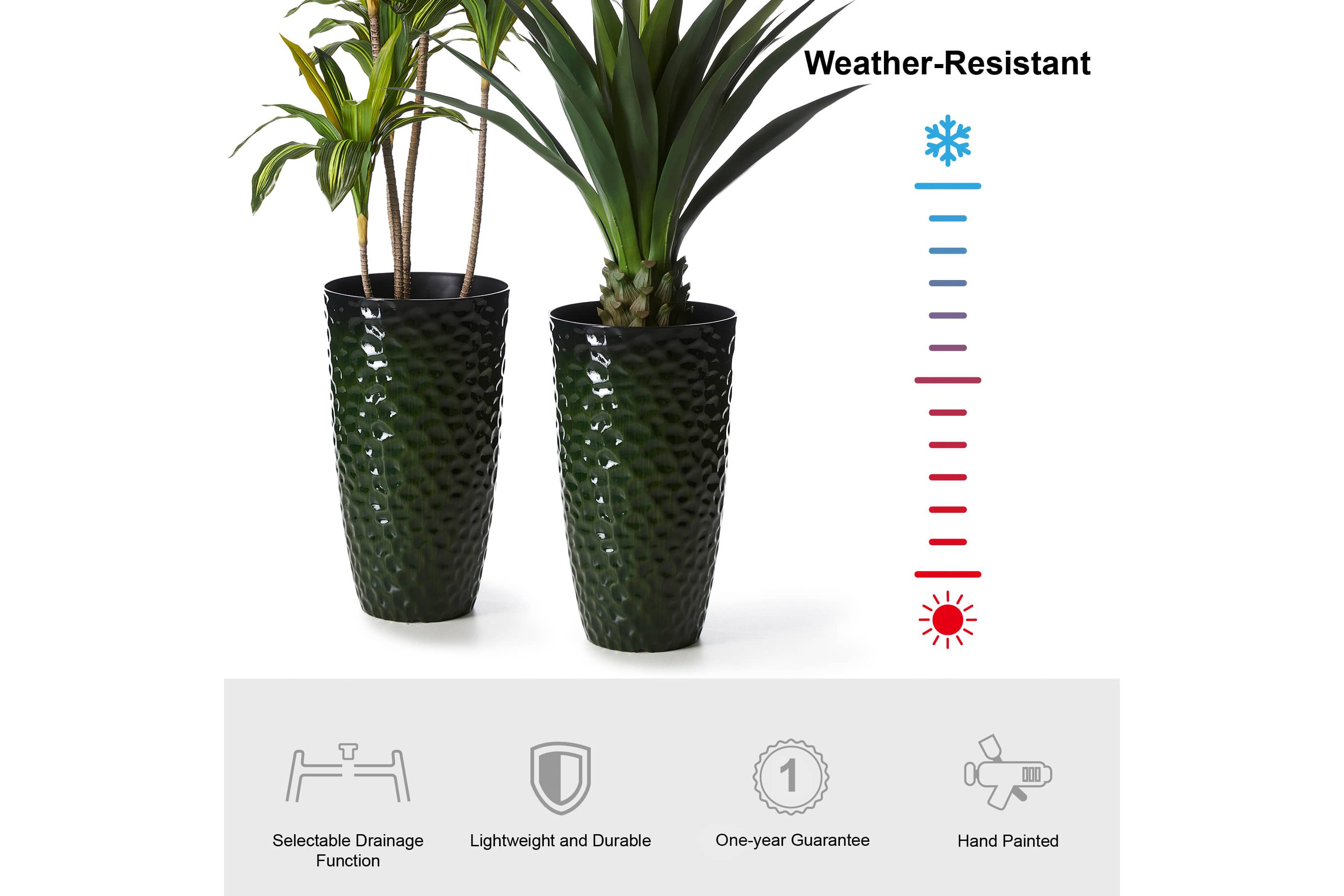 23.75"H Set of 2 Oversized Eco-Friendly PP and Stone Honeycomb Textured Red Tall Plastic Planter