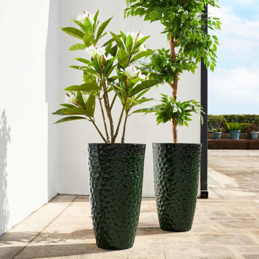 23.75"H Set of 2 Oversized Eco-Friendly PP and Stone Honeycomb Textured Red Tall Plastic Planter