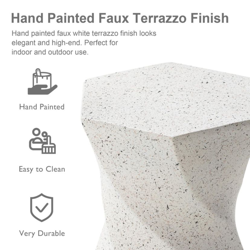 17.75"H Multi-functional MGO Twist-Style Faux Terrazzo Garden Stool or Planter Stand or Accent Table