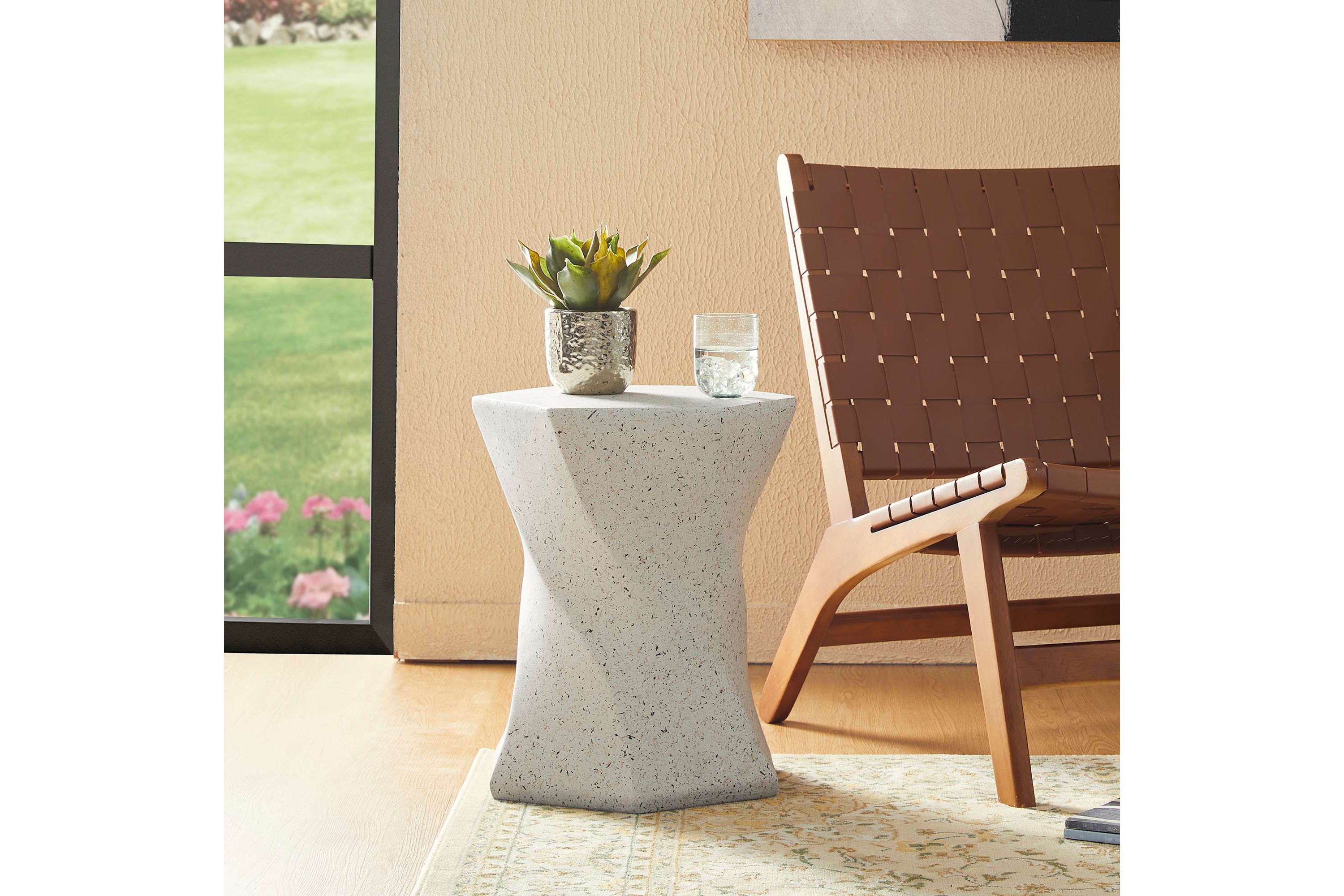 17.75"H Multi-functional MGO Twist-Style Faux Terrazzo Garden Stool or Planter Stand or Accent Table
