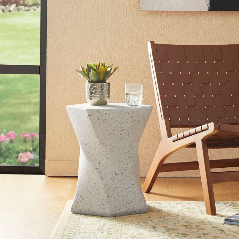 17.75"H Multi-functional MGO Twist-Style Faux Terrazzo Garden Stool or Planter Stand or Accent Table