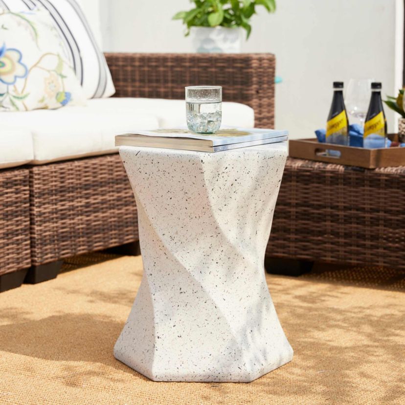 17.75"H Multi-functional MGO Twist-Style Faux Terrazzo Garden Stool or Planter Stand or Accent Table