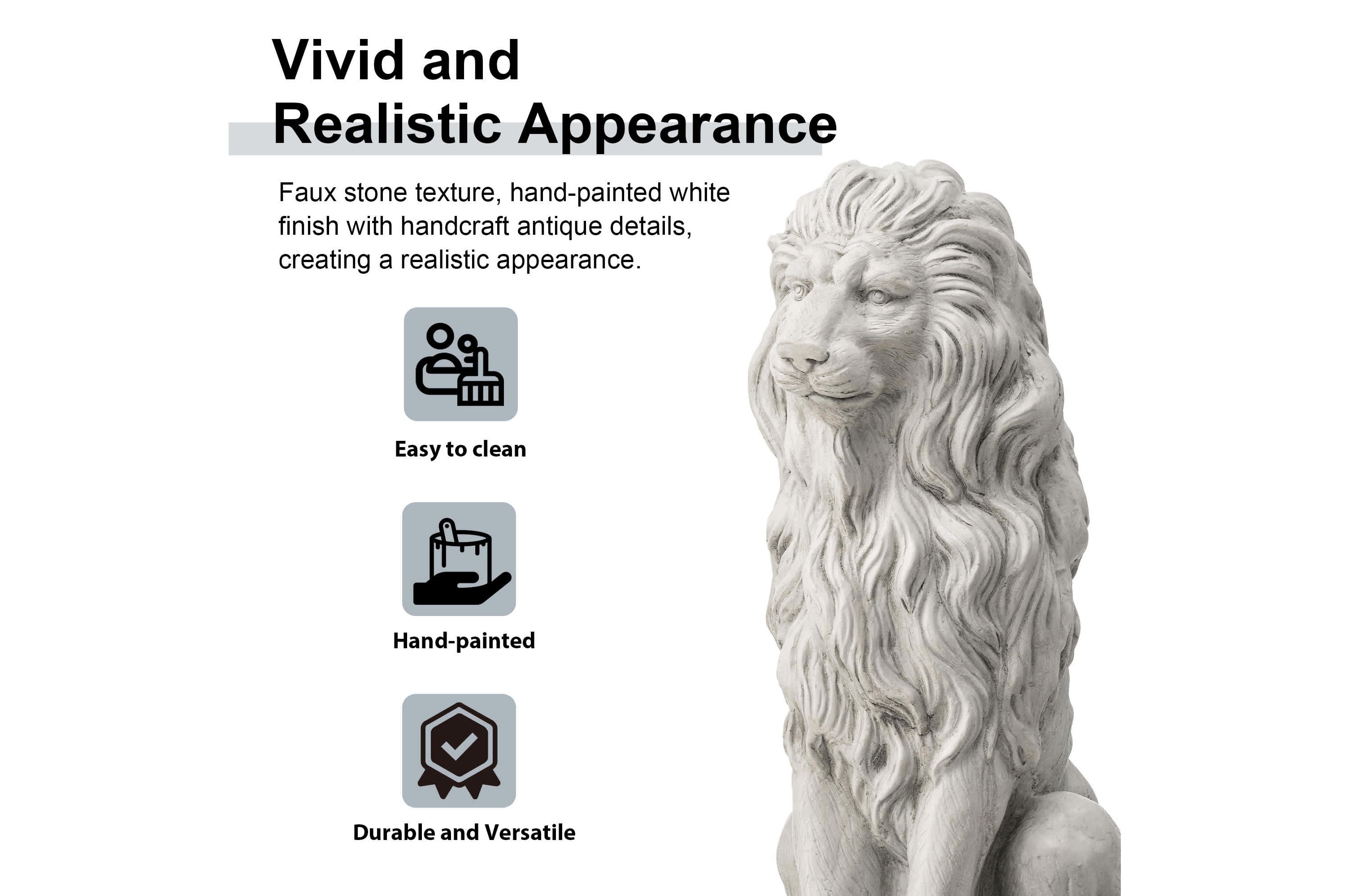27.75"H Oversized MGO White Guardian Sitting Lion Garden Statue