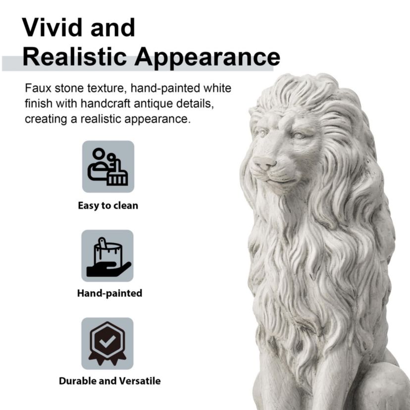 27.75"H Oversized MGO White Guardian Sitting Lion Garden Statue