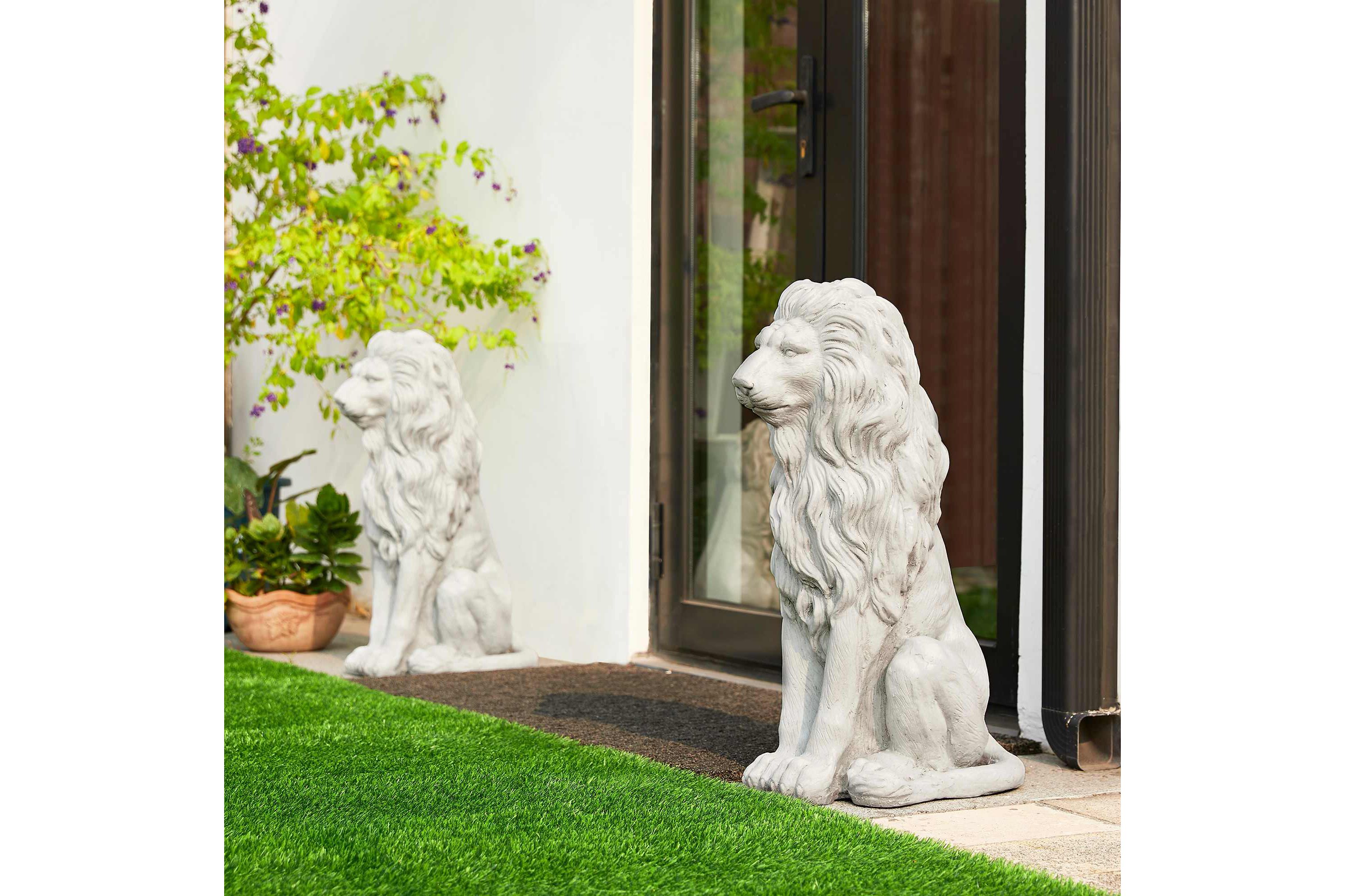 27.75"H Oversized MGO White Guardian Sitting Lion Garden Statue