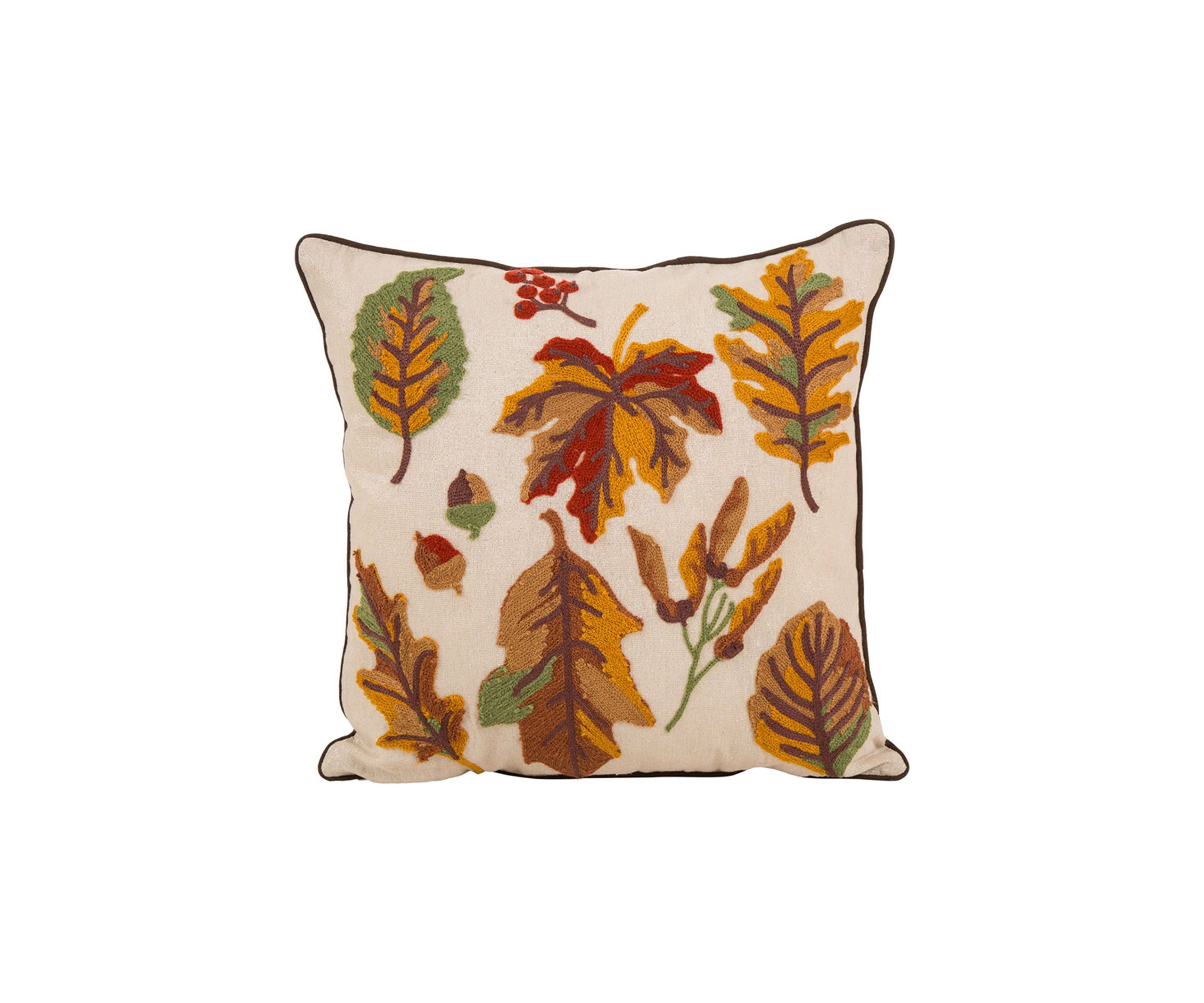 Fall Embroidered Leaves Pillow