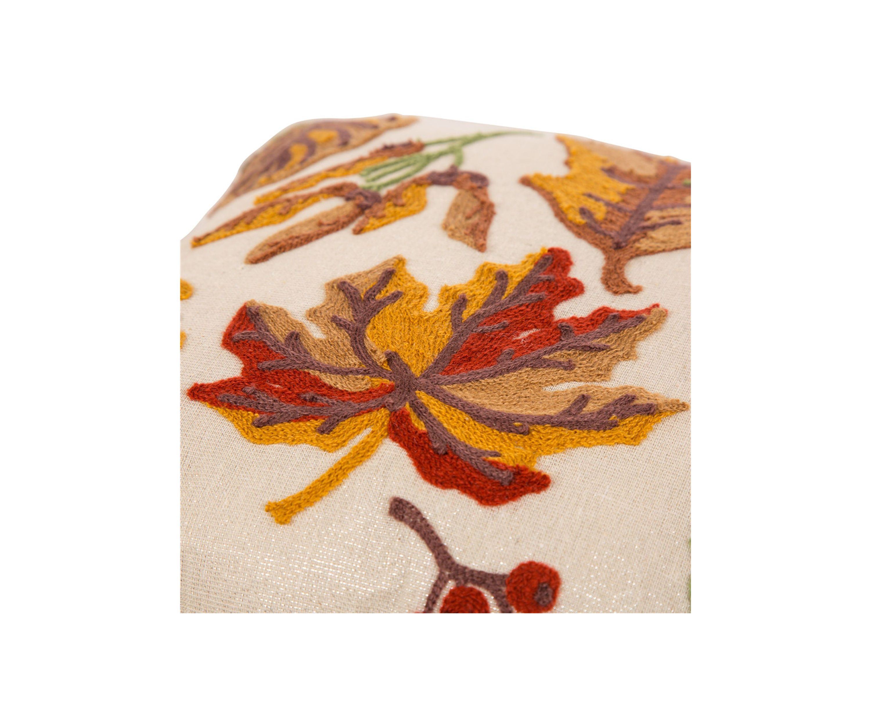 Fall Embroidered Leaves Pillow