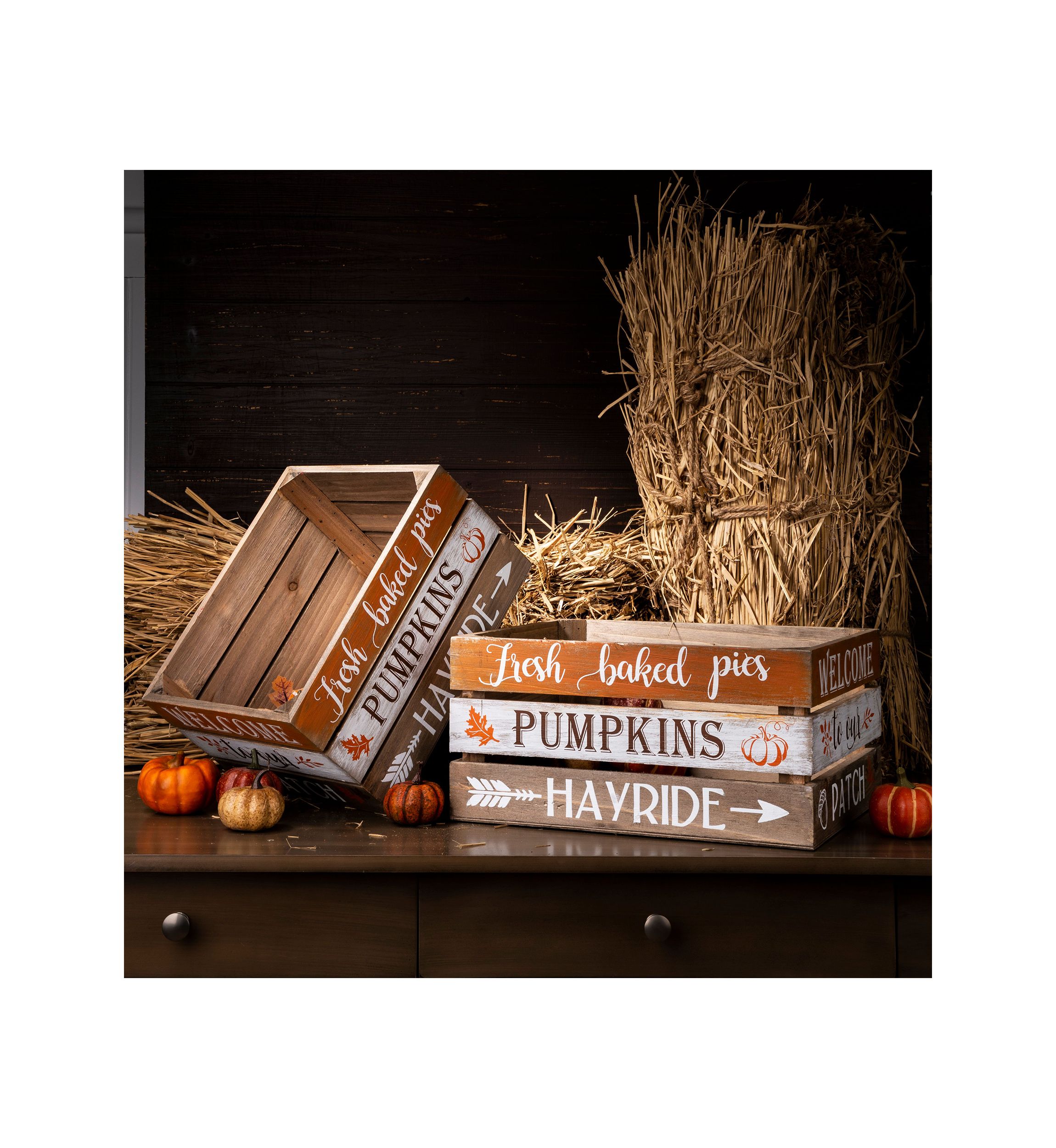 S/2 Wooden Pumpkin Crate