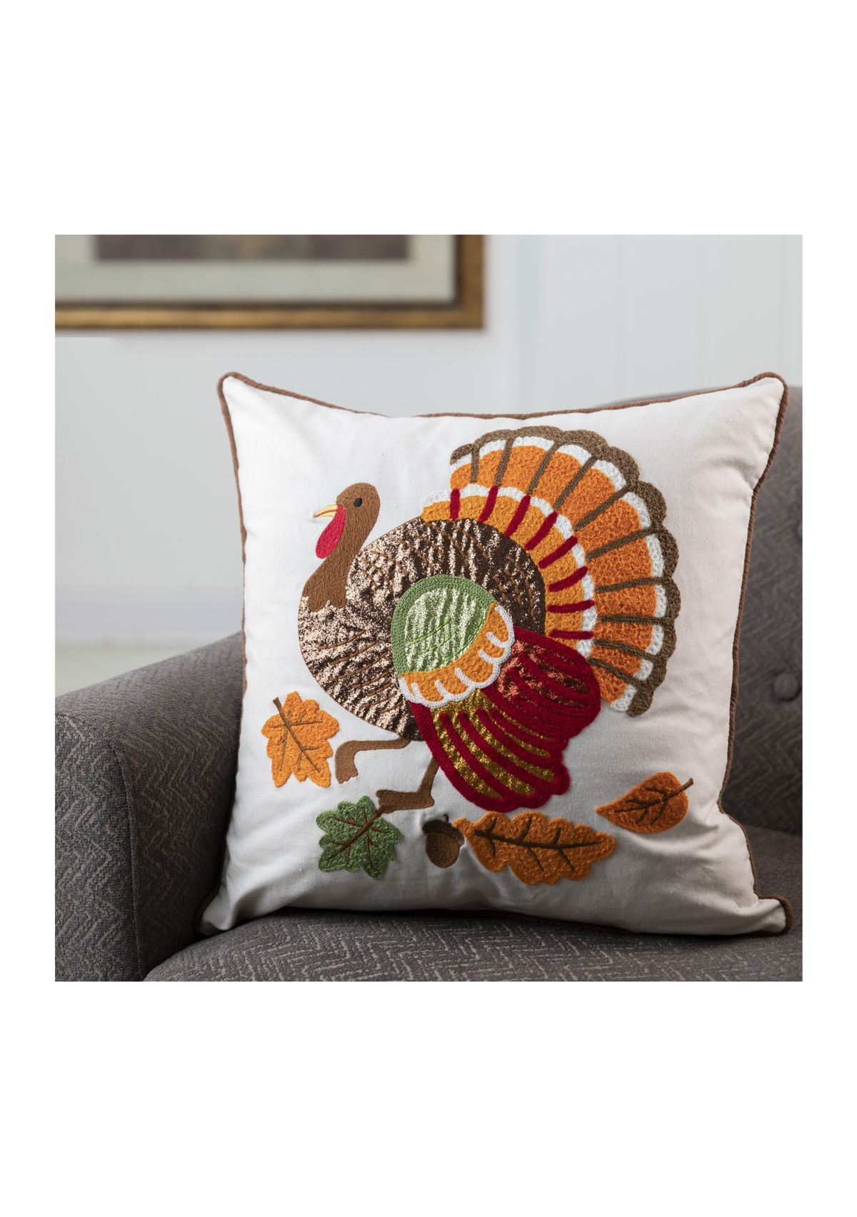 Cotton Embroidered Turkey Pillow Cover